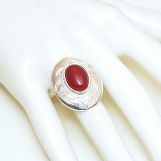 Bijoux ethniques touareg bague argent 925 femme pierres semi-prcieuses Cornaline grande ovale - Niger 003 b