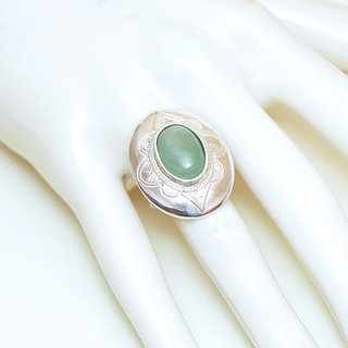 Bijoux ethniques touareg bague argent 925 femme pierres semi-prcieuses Aventurine verte grande ovale - Niger 003 b