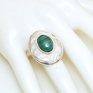 Bijoux ethniques touareg bague argent 925 femme pierres semi-prcieuses Malachite verte grande ovale - Niger 003 b