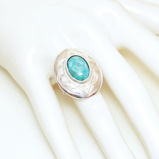 Bijoux ethniques touareg bague argent 925 femme pierres semi-prcieuses Turquoise naturelle vritable grande ovale - Niger 003 b