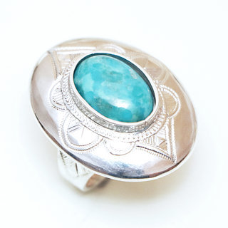 Bijoux ethniques touareg bague argent 925 femme pierres semi-prcieuses Turquoise naturelle vritable grande ovale - Niger 003 a