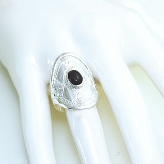 Bijoux ethniques touareg berbres bague en argent 925 massif pierres semi-prcieuses personnaliss femme homme navette longue bandeau gravure Onyx noir - Niger 099 b