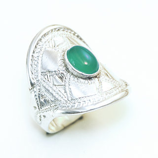 Bijoux ethniques touareg berbres bague en argent 925 massif pierres semi-prcieuses personnaliss femme homme navette longue bandeau gravure Agate verte - Niger 100 a