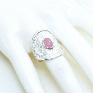 Bijoux ethniques touareg berbres bague en argent 925 massif pierres semi-prcieuses personnaliss femme homme navette longue bandeau gravure Quartz rose - Niger 100 b