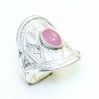 Bijoux ethniques touareg berbres bague en argent 925 massif pierres semi-prcieuses personnaliss femme homme navette longue bandeau gravure Quartz rose - Niger 100 a