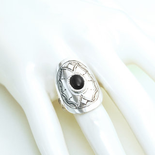 Bijoux ethniques touareg berbres bague en argent 925 massif pierres semi-prcieuses personnaliss femme homme grande ovale gravure Onyx noir - Niger 103 b