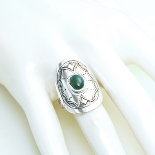 Bijoux ethniques touareg berbres bague en argent 925 massif pierres semi-prcieuses personnaliss femme homme grande ovale gravure Agate verte - Niger 103 b