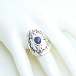 Bijoux ethniques touareg berbres bague en argent 925 massif pierres semi-prcieuses personnaliss femme homme grande ovale gravure Agate bleue - Niger 103 b