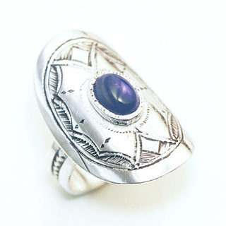 Bijoux ethniques touareg berbres bague en argent 925 massif pierres semi-prcieuses personnaliss femme homme grande ovale gravure Agate bleue - Niger 103 a