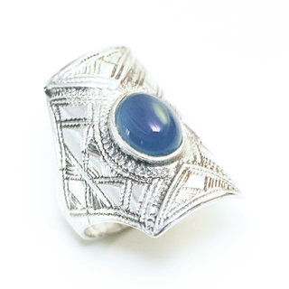 Bijoux ethniques touareg berbres bague en argent 925 massif pierres semi-prcieuses personnaliss femme homme chevalire rectangle gravure Agate bleue - Niger 105 a