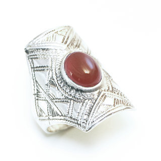 Bijoux ethniques touareg berbres bague en argent 925 massif pierres semi-prcieuses personnaliss femme homme chevalire rectangle gravure Cornaline rouge orange - Niger 105 a