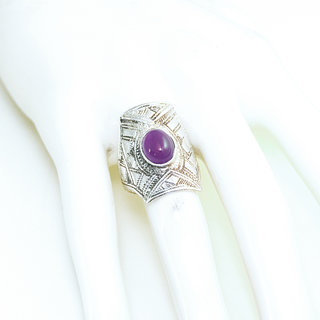 Bijoux ethniques touareg berbres bague en argent 925 massif pierres semi-prcieuses personnaliss femme homme chevalire rectangle gravure Amthyste violet - Niger 105 b