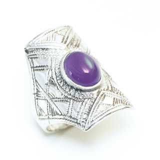 Bijoux ethniques touareg berbres bague en argent 925 massif pierres semi-prcieuses personnaliss femme homme chevalire rectangle gravure Amthyste violet - Niger 105 a