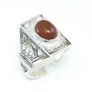 Bijoux ethniques touareg berbres bague en argent 925 massif pierres semi-prcieuses personnaliss femme homme rectangle chevalire gravure Cornaline rouge orange - Niger 114 a