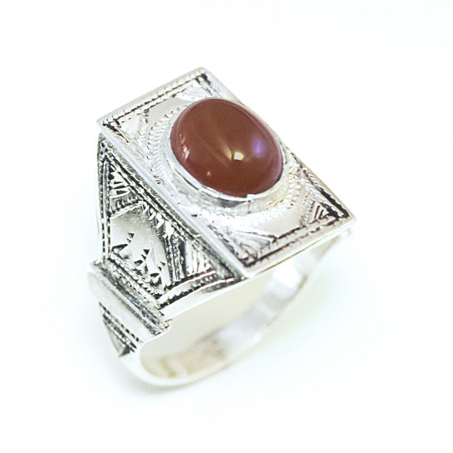 Bague argent 925 touareg rectangle chevalière et Cornaline - Niger 114