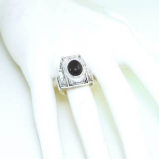 Bijoux ethniques touareg berbres bague en argent 925 massif pierres semi-prcieuses personnaliss femme homme rectangle chevalire gravure onyx noir - Niger 114 b