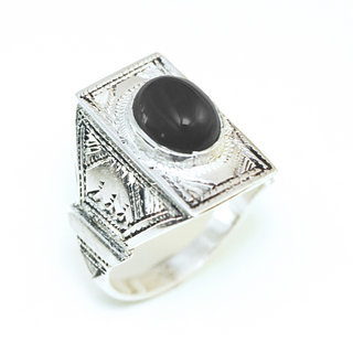 Bijoux ethniques touareg berbres bague en argent 925 massif pierres semi-prcieuses personnaliss femme homme rectangle chevalire gravure onyx noir - Niger 114 a