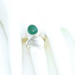 Bijoux ethniques touareg berbres bague en argent 925 massif ruban femme homme pierres semi-prcieuses agate verte ovale bandeau ruban croise rglable ajustable fine - Niger 124 b