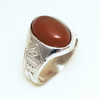 Bijoux ethniques touareg berbres bague ovale grave argent 925 cornaline orange rouge - Niger 001 a