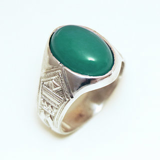 Bijoux ethniques touareg berbres bague ovale grave argent 925 agate verte - Niger 001 a