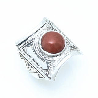 Bijoux ethniques touareg berbres bague argent 925 femme homme chevalire pierres semi-prcieuses Cornaline rouge orange carr personnalise gravure - Niger 007 a