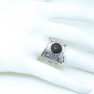 Bijoux ethniques touareg berbres bague argent 925 femme homme chevalire pierres semi-prcieuses Onyx noir carr personnalise gravure - Niger 007 b