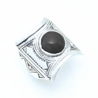 Bijoux ethniques touareg berbres bague argent 925 femme homme chevalire pierres semi-prcieuses Onyx noir carr personnalise gravure - Niger 007 a