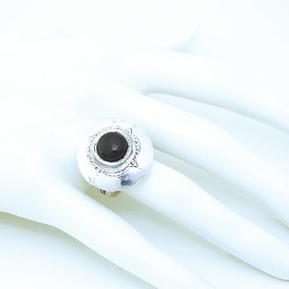 Bijoux ethniques touareg berbres bague en argent 925 massif femme pierres semi-prcieuses Onyx noir grande ronde grave artisanale personnalise - Niger 018 b