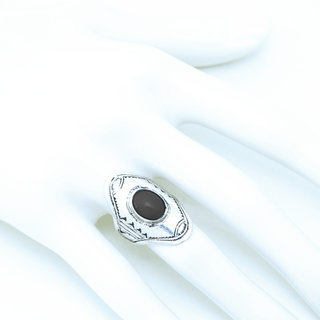 Bijoux ethniques touareg bague en argent 925 massif femme ovale navette longue grave et pierre fine onyx noir - Niger 022 b