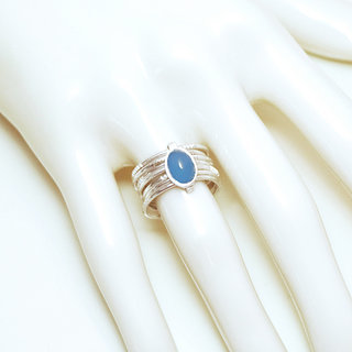 Bijoux ethniques touareg bague en argent 925 massif femme homme semainier grav multi plusieurs sept anneaux et pierre fine Agate bleue - Niger 028 b