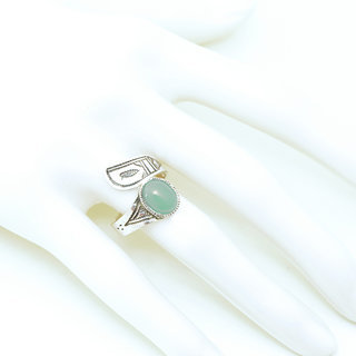 Bijoux ethniques touareg berbres bague en argent 925 massif femme ovale croise rglable ajustable pierre fine aventurine vert clair - Niger 033 b