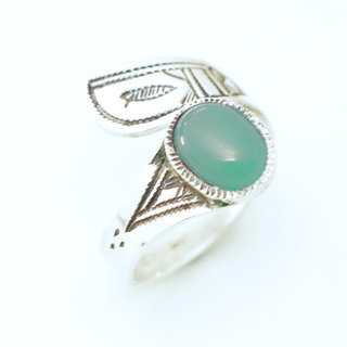 Bijoux ethniques touareg berbres bague en argent 925 massif femme ovale croise rglable ajustable pierre fine aventurine vert clair - Niger 033 a