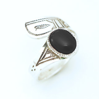 Bijoux ethniques touareg bague en argent 925 massif femme ovale croise rglable ajustable pierre fine onyx noir - Niger 033 a