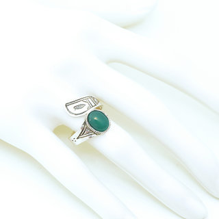 Bijoux ethniques touareg bague en argent 925 massif femme ovale croise rglable ajustable pierre fine agate verte - Niger 033 b