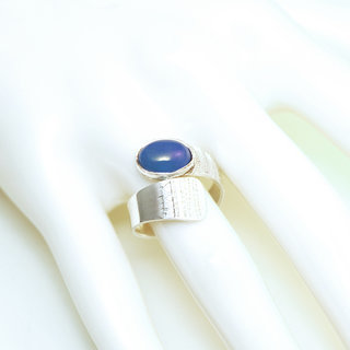 Bijoux ethniques touareg berbres bague en argent 925 massif femme homme pierres semi-prcieuses agate bleue ovale croise rglable ajustable fine - Niger 125 b