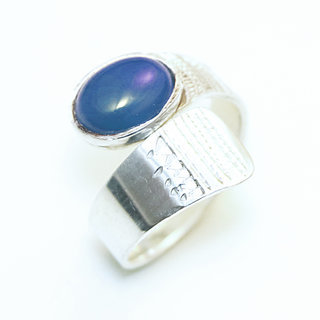 Bijoux ethniques touareg berbres bague en argent 925 massif femme homme pierres semi-prcieuses agate bleue ovale croise rglable ajustable fine - Niger 125 a