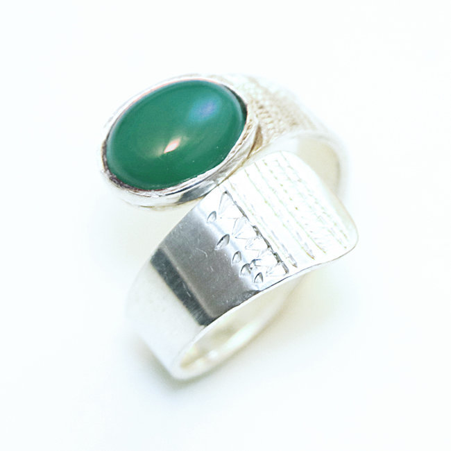 Bague argent 925 touareg réglable croisée et Agate verte - Niger 125