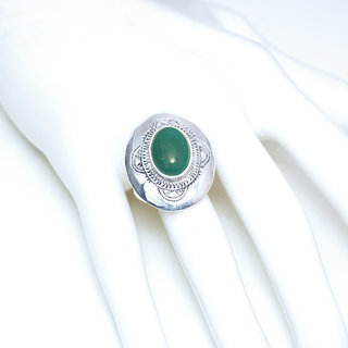 Bijoux touareg ethniques berbres bague en argent 925 massif femme grande grave et pierre fine ovale agate verte - Niger 068 b