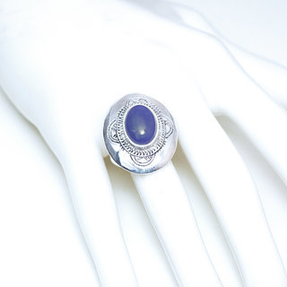 Bijoux touareg ethniques berbres bague en argent 925 massif femme grande grave et pierre fine ovale agate bleue - Niger 068 b