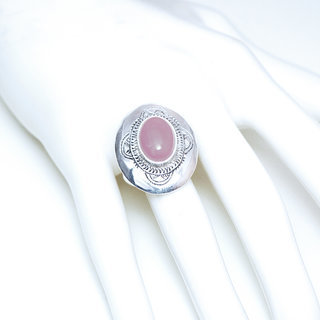 Bijoux touareg ethniques berbres bague en argent 925 massif femme grande grave et pierre fine ovale quartz rose - Niger 068 b