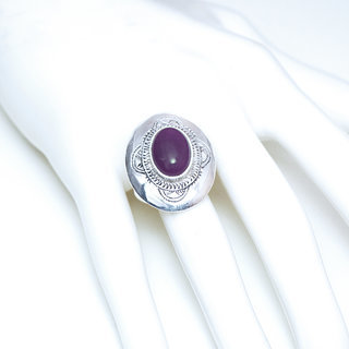 Bijoux touareg ethniques berbres bague en argent 925 massif femme grande grave et pierre fine ovale amthyste violet - Niger 068 b