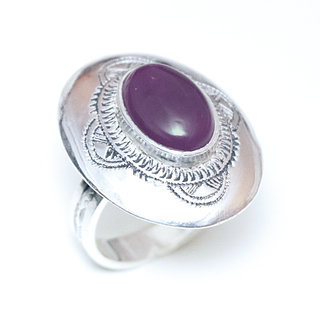 Bijoux touareg ethniques berbres bague en argent 925 massif femme grande grave et pierre fine ovale amthyste violet - Niger 068 a