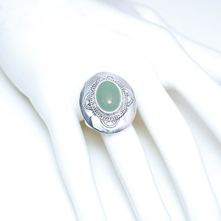 Bijoux touareg ethniques berbres bague en argent 925 massif femme grande grave et pierre fine ovale aventurine verte - Niger 068 b