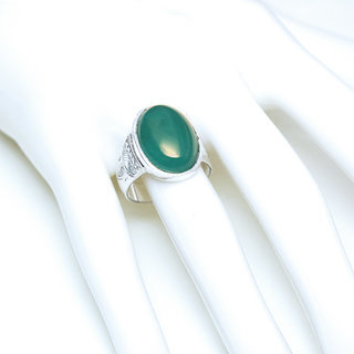 Bijoux touareg ethniques berbres bague chevalire en argent 925 massif femme grande grave et pierre fine ovale agate verte - Niger 069 b