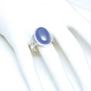 Bijoux touareg ethniques berbres bague chevalire en argent 925 massif femme grande grave et pierre fine ovale Agate bleue - Niger 069 b