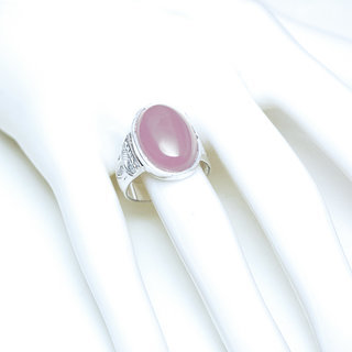 Bijoux touareg ethniques berbres bague chevalire en argent 925 massif femme grande grave et pierre fine ovale Quartz rose - Niger 069 b