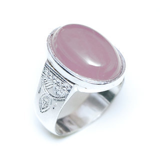 Bijoux touareg ethniques berbres bague chevalire en argent 925 massif femme grande grave et pierre fine ovale Quartz rose - Niger 069 a