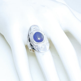 Bijoux ethniques touareg berbres bague argent 925 femme homme pierres semi-prcieuses fines agate bleue ovale navette grave artisanale personnalis - Niger 147 b