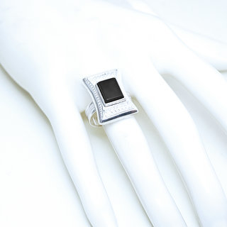 Bijoux ethniques touareg berbres bague argent 925 femme homme pierres semi-prcieuses fines onyx noir rectangle grave artisanale personnalis - Niger 148 b