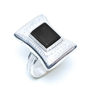 Bijoux ethniques touareg berbres bague argent 925 femme homme pierres semi-prcieuses fines onyx noir rectangle grave artisanale personnalis - Niger 148 a